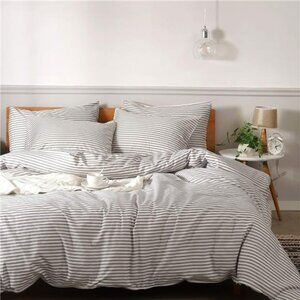 100% Natural Cotton 3pcs Striped Duvet Cover Sets,White Duvet Cover